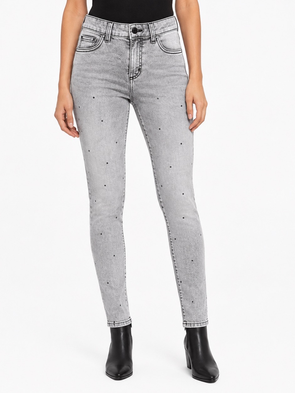 Harper Heritage Gray Star Print Skinny Jeans Size 27 Acid Wash Stretch